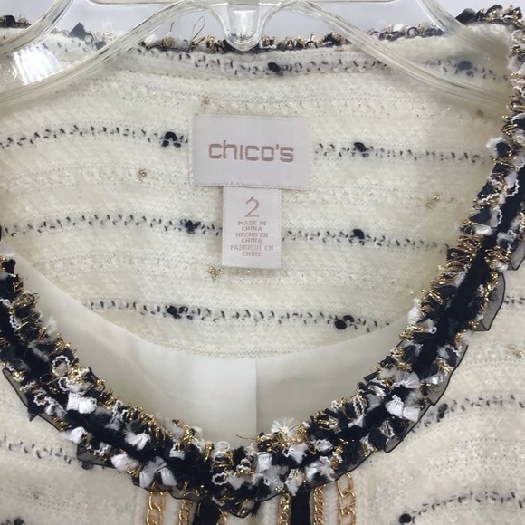 Chico’s Versailles Sleeve Pattern Metallic Wool Blend Jacket Career Creme Size 2 - Picture 5 of 10